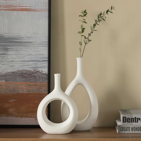 Uniquewise Contemporary White Ceramic Unique Shaped Flower Table Vase Centerpiece, PK 2 QI004363.2.WT